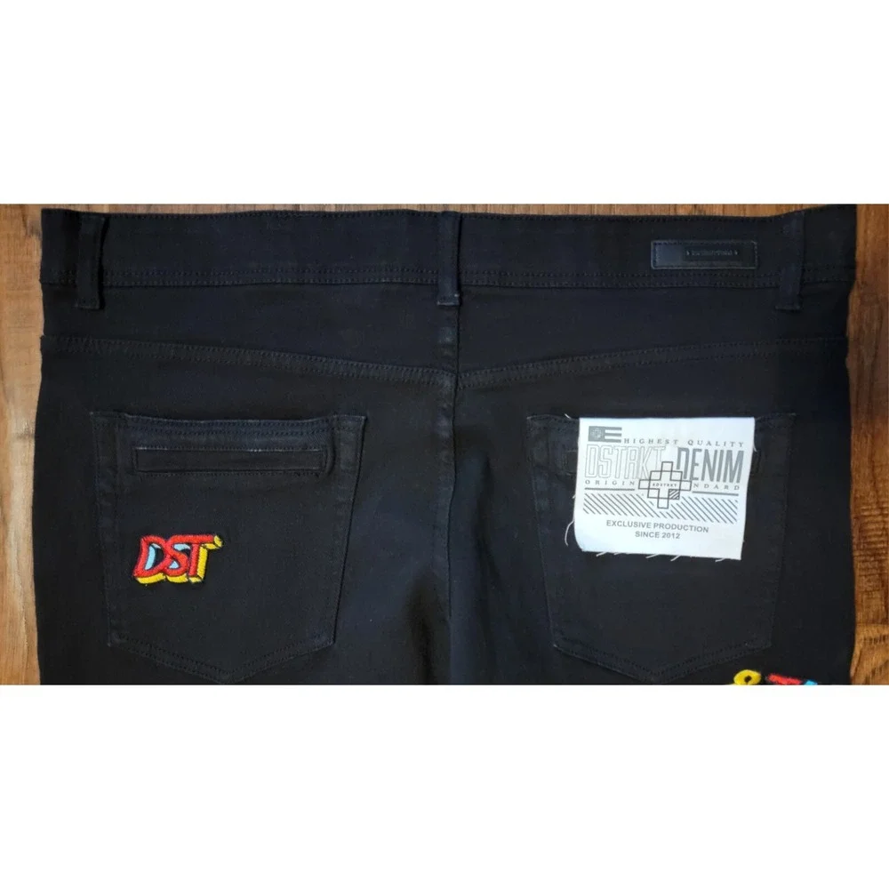 NWT 8ighth DSTRKT Men's Black GRAPHIC&EMBROIDERY SLIM Denim Jeans Size 36x32‎